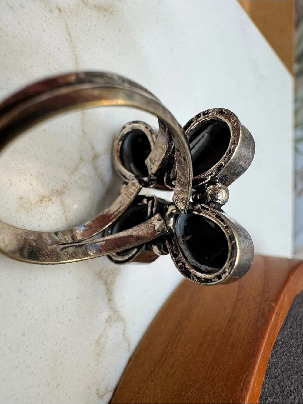 Black Teardrop Cluster Ring Sterling